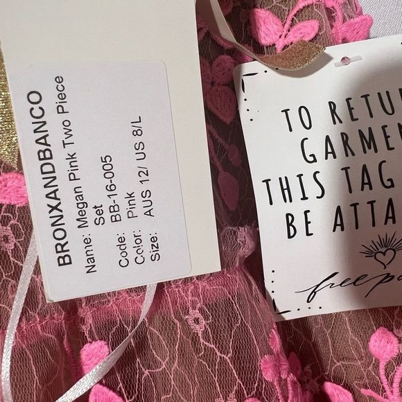 BRONX AND BANCO MEGAN PINK TWO PIECE SET NWT 3D FLORAL LACE TOP AND SKIRT - Picture 10 of 12